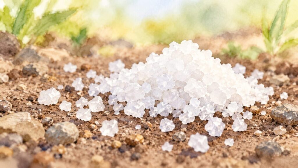 除草のために地面にまかれた白い塩のつぶ
